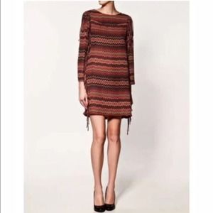 ZARA Collection Zig Zag Fringe Dress Red Medium